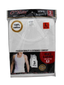Men White A-Shirts 3 Pk - L Men White A-Shirts 3 Pk - L