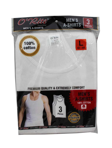 Men White A-Shirts 3 Pk - L