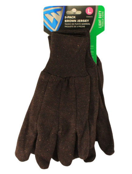 Brown Jersey Gloves 3 pk Light Duty - Size L Women's 