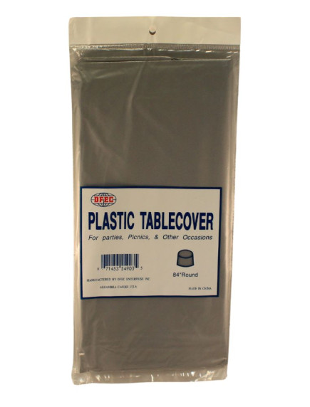 Plastic Table Cover 84" Round - Grey 