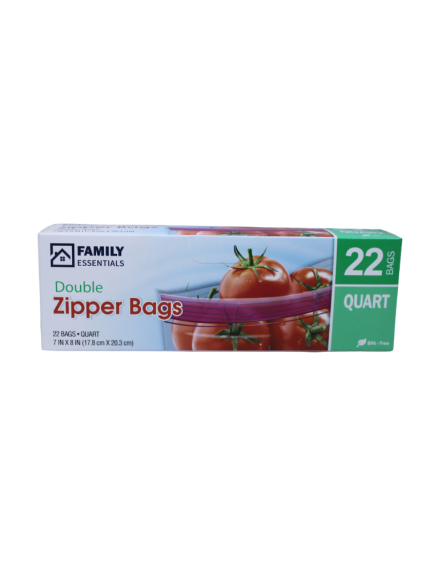 Family Essentials Double Zipper Bags 22 ct Quart