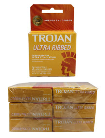 Trojan Ultra Ribbed Lubricated Latex Condoms 6 pks of 3 Condoms 