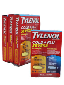 Tylenol Cold + Flu Severe 3 pks -16 ct Day + 8 ct Night (Total 72 Caplets)