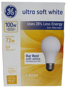GE Light Bulb 100w 4 ct - Ultra Soft White 
