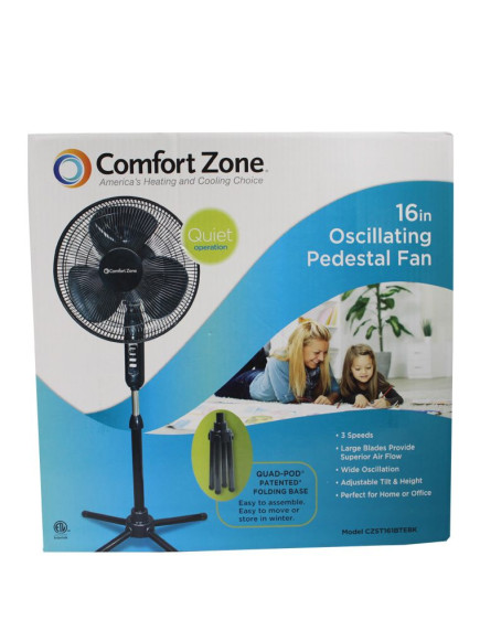 Comfort Zone 16" Oscillating Pedestal Fan - Black Comfort Zone 16" Oscillating Pedestal Fan - Black