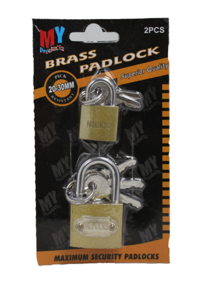 Brass Padlock 20 mm + 30 mm 2 pk