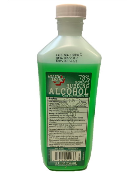 Health Smart 70% Isopropyl Rubbing Alcohol with Wintergreen Oil 12 fl oz Health Smart 70% Isopropyl Rubbing Alcohol with Wintergreen Oil 12 fl oz