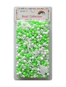 Hair Beads 500 ct - Lime Green & White