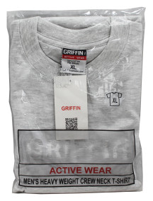 Griffin Men's Heavy Weight Crew Neck T-Shirt - Grey Assorted Sizes