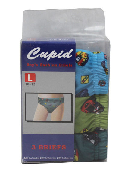 Cupid Boy's Fashion Briefs 3 pk Size L (10-12) - Assorted Styles & Colors 