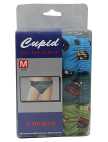 Cupid Boy's Fashion Briefs 3 pk Size M (6-8) - Assorted Styles & Colors 