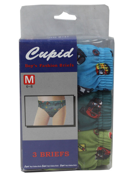 Cupid Boy's Fashion Briefs 3 pk Size M (6-8) - Assorted Styles & Colors 