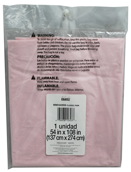 Party Creations Plastic Table Cover 54 in x 108 in - Classic Pink