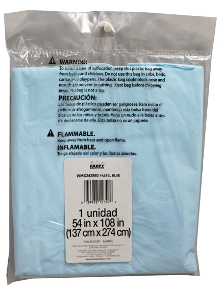 Party Creations Plastic Table Cover 54 in x 108 in - Pastel Blue 