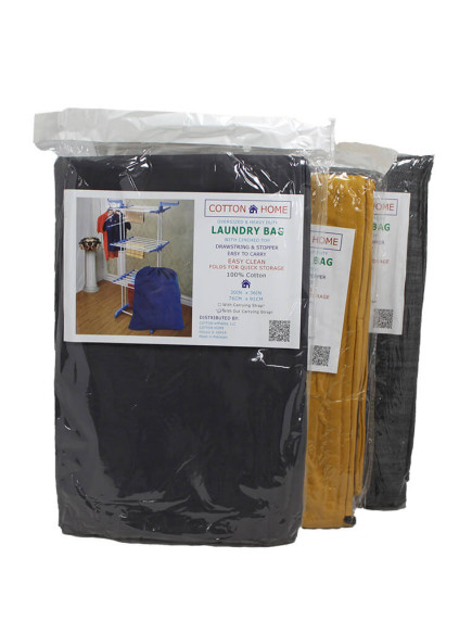 Cotton Laundry Bag with Cinched Top, Drawstring & Stopper - Assorted Colors 