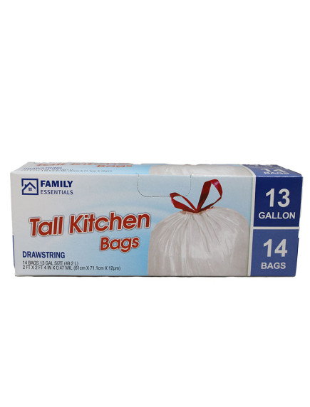 Family Essentials Drawstring Tall Kitchen Bags 13 Gallon 14 ct Family Essentials Drawstring Tall Kitchen Bags 13 Gallon 14 ct