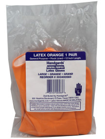 Latex Orange Gloves Flock Lined 1 Pair - Size L