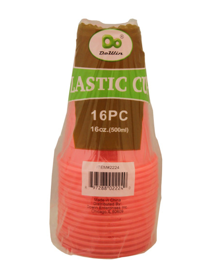 Plastic Cups 16 oz/16 ct - Transparent Red 