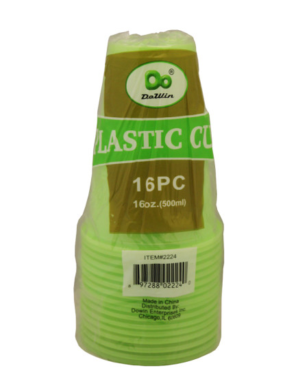 Plastic Cups 16 oz/16 ct -  Transparent Lime 