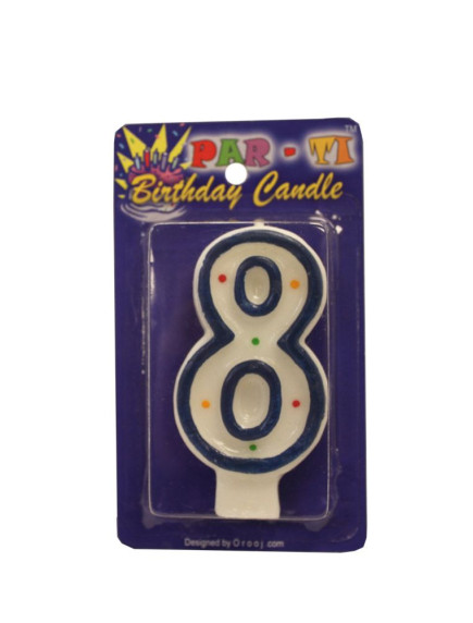 Birthday Candle Number 8 Outlined Assorted Colors 