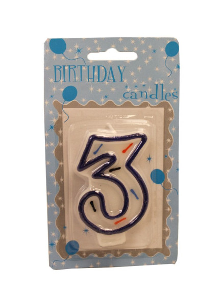 Birthday Candle Number 3 - Blue Outline