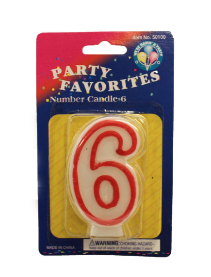 Party Favorites Number 6 Candle - Red Outline