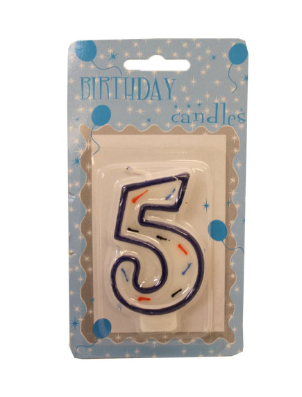 Birthday Candle Number 5 - Blue Outline