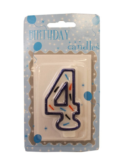 Birthday Candle Number 4 - Blue Outline