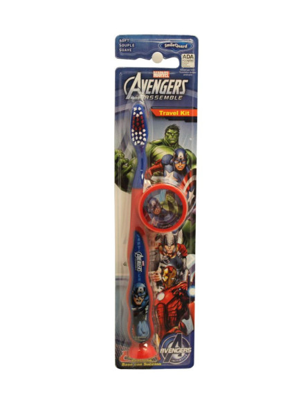 Kids Travel Kit Soft Toothbrush with Cap and Suction Cup Base - Marvel Avengers Assemble 