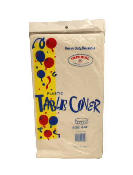 Plastic Table Cover 84 in Round - White