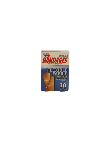 Health Smart Bandages W/Non-Stick Pad Flexible Fabric 30ct