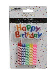 Cake Decor Kit - 20 Spiral Candles + Happy Birthday Pick