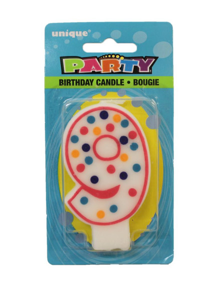 Birthday Candle Number 9 - PInk Outline with Polka Dots Birthday Candle Number 9 - PInk Outline with Polka Dots