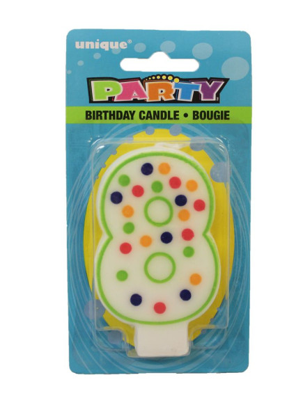 Party Number 8 Candle - Green Outline with Polka Dots 