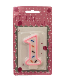 Birthday Candle Number 1 - Pink Outline