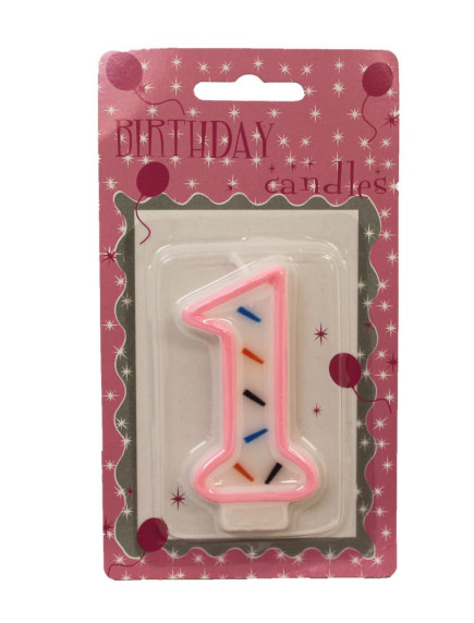 Birthday Candle Number 1 - Pink Outline