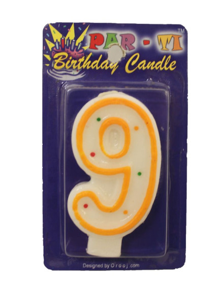 Birthday Candle Number 9 - Orange Outlined 
