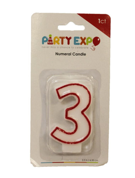 Party Expo Number 3 Candle - Red Outline Party Expo Number 3 Candle - Red Outline