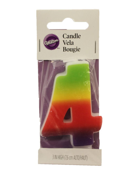 Wilton Number 4 Candle - Rainbow 3"