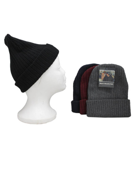 Men Ribbed Beanie Hat - Assorted Colors 