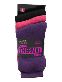 Ladies Thermal Socks 3 pk Size 9-11 - Assorted Colors 